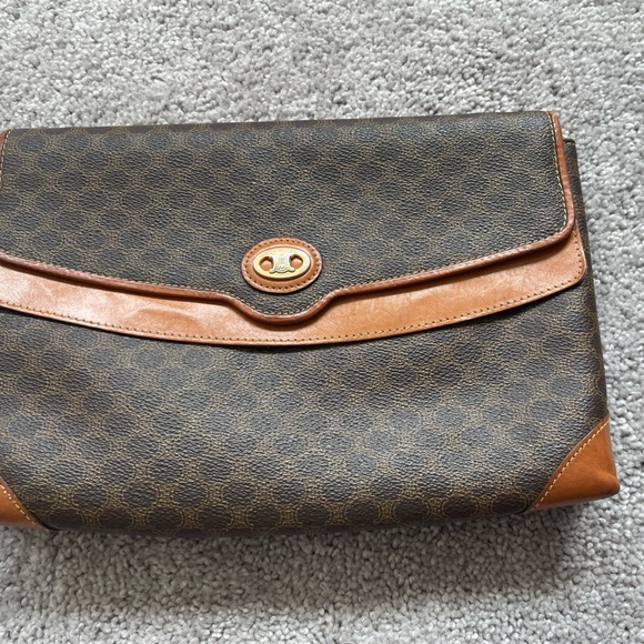 Vintage Celine brown Macadam print double clutch - Picture 2 of 10